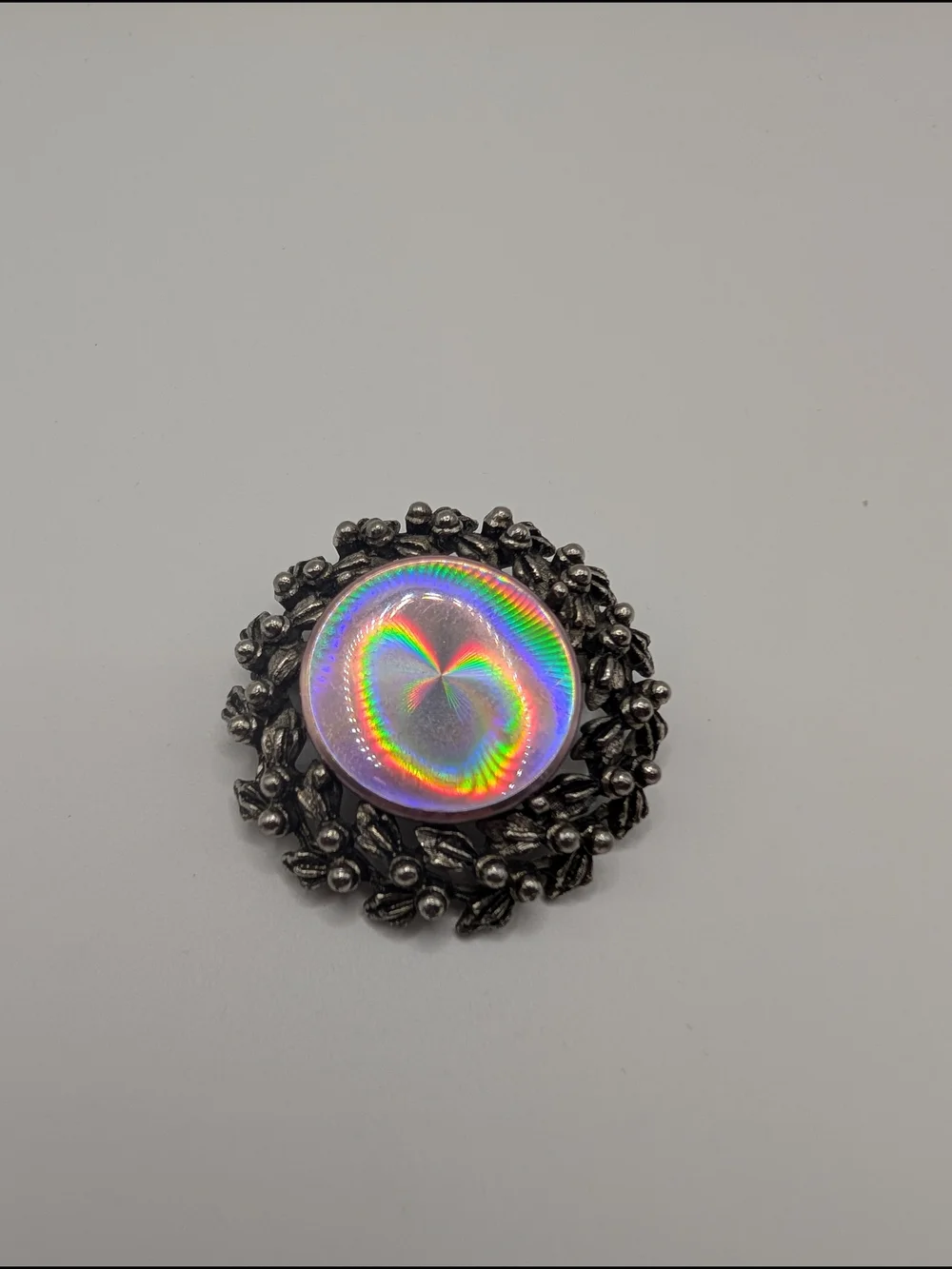 Vintage 1960s JEWELARAMA Pink Holographic Diffraction Wreath Brooch MCM Signed